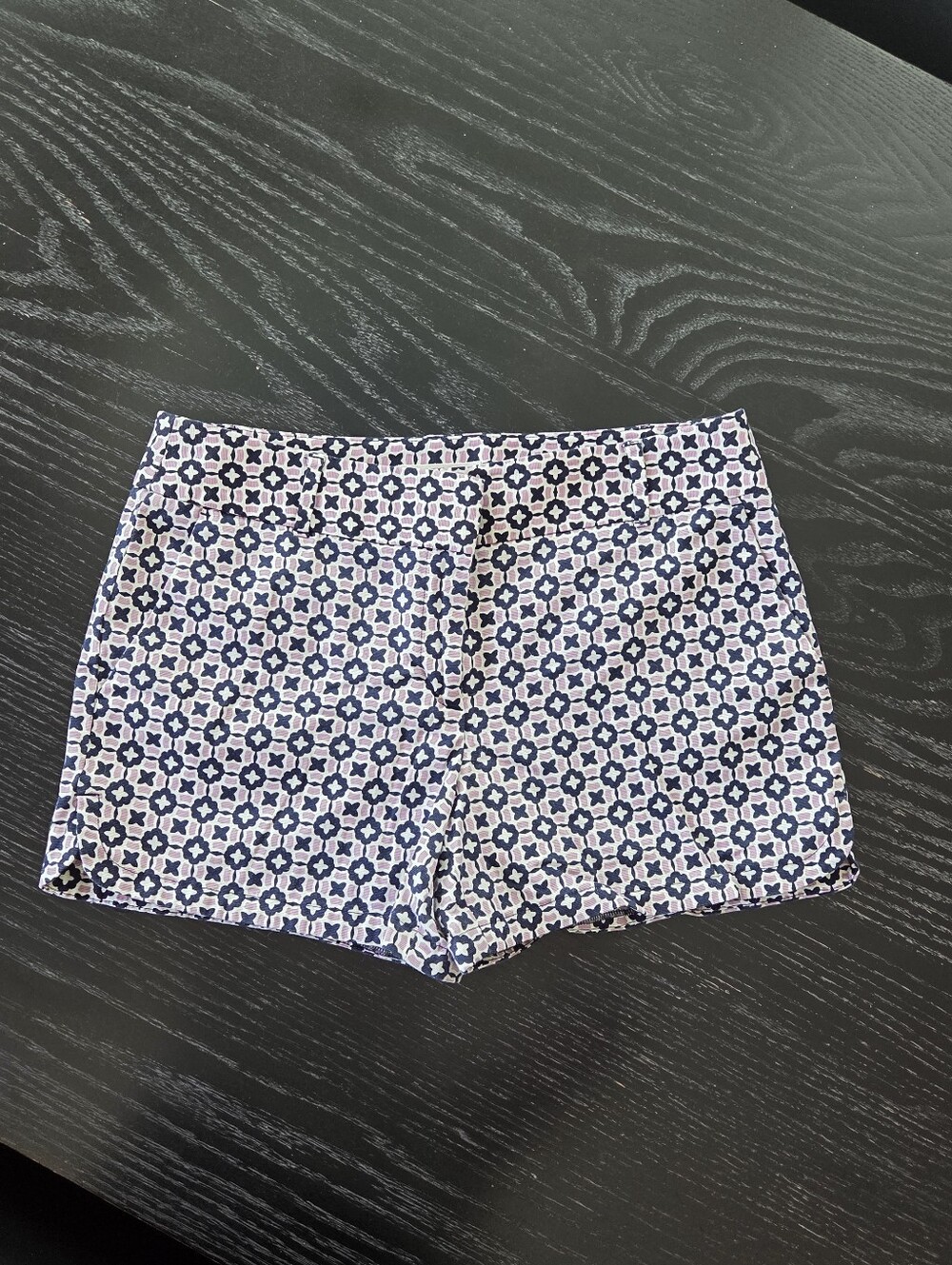 Ann Taylor LOFT Navy and Purple Geometric Print Riviera Shorts